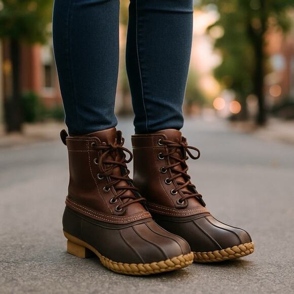 LL Bean Duck Boots Dark Brown Leather Lace Up Men’s Size 5 Women’s Size 7 - Picture 1 of 9